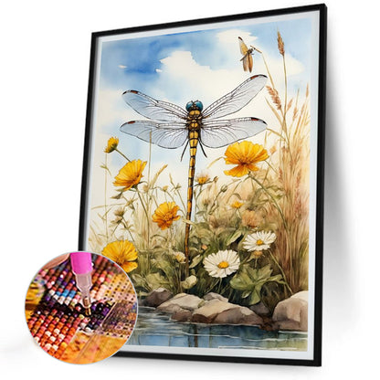 Dragonfly On Water - Full Round Drill Diamond Painting 30*40CM