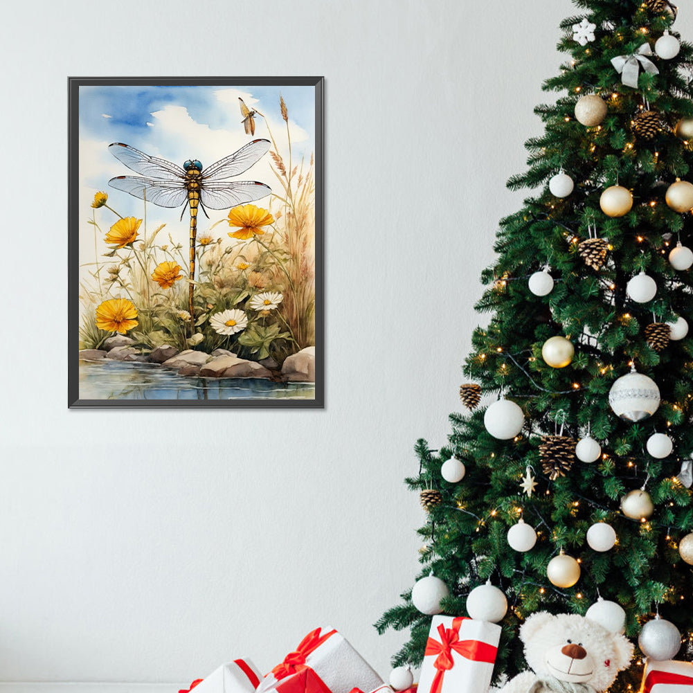 Dragonfly On Water - Full Round Drill Diamond Painting 30*40CM