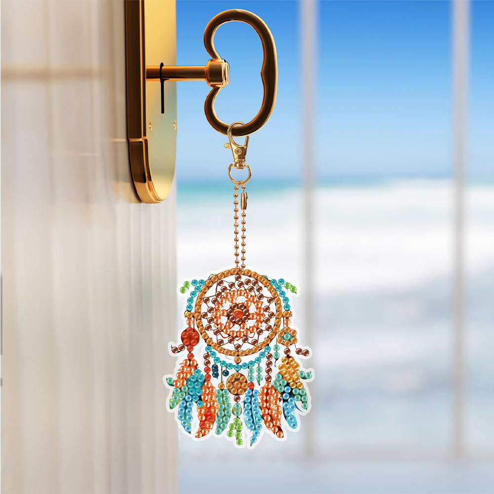 6 PCS Double Sided Flower Dreamcatcher Diamond Painting Keychain for Beginners