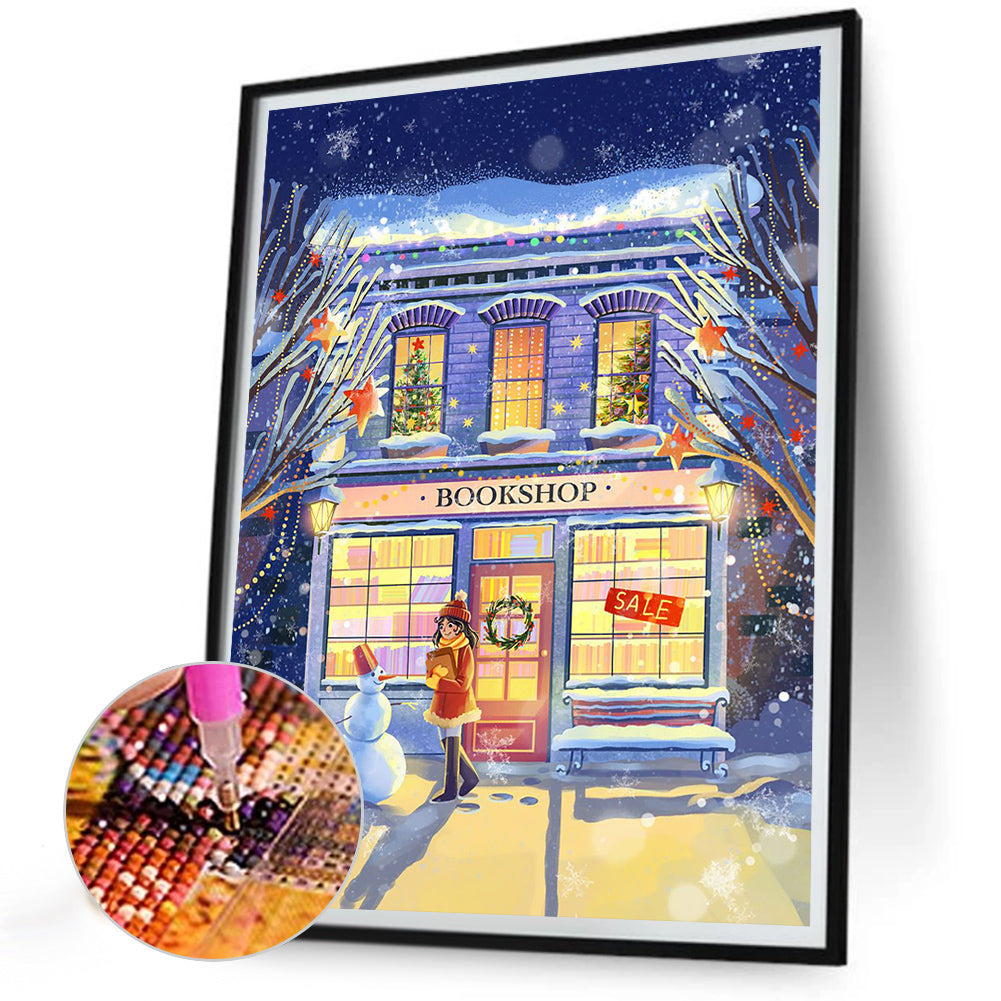 Winter Bookstore - Full Round Drill Diamond Painting 30*40CM
