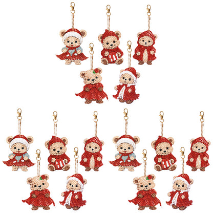 5PCS Double Sided Special Shape Diamond Painting Keychain (Little Bear in Red)