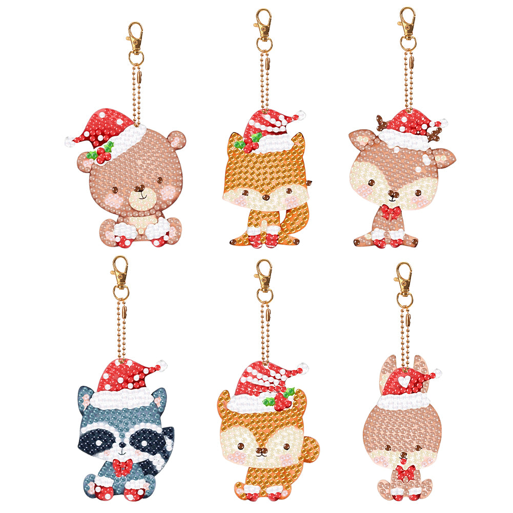 5PCS Double Sided Special Shape Diamond Painting Keychain (Christmas Animals)