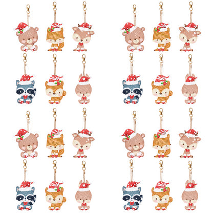 5PCS Double Sided Special Shape Diamond Painting Keychain (Christmas Animals)