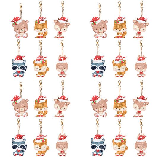 5PCS Double Sided Special Shape Diamond Painting Keychain (Christmas Animals)