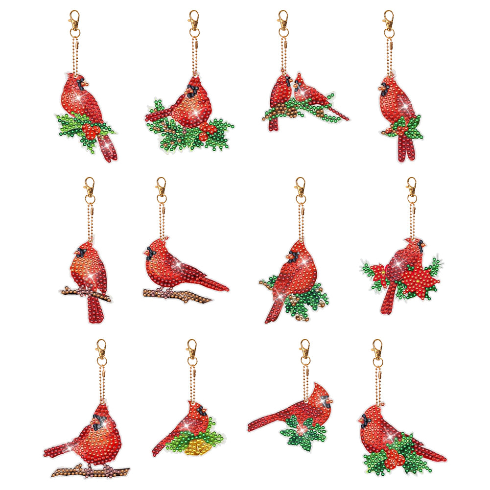 5PCS Double Sided Special Shape Diamond Painting Keychain (Cardinals)