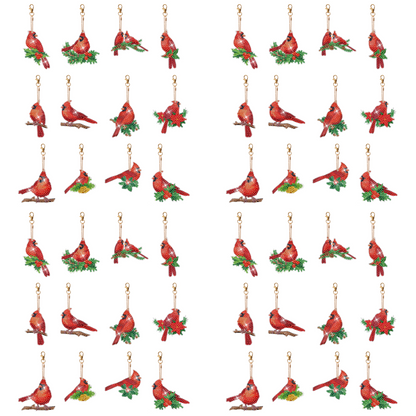 5PCS Double Sided Special Shape Diamond Painting Keychain (Cardinals)