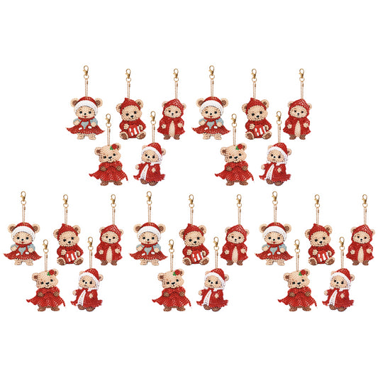 5PCS Double Sided Special Shape Diamond Painting Keychain (Little Bear in Red)