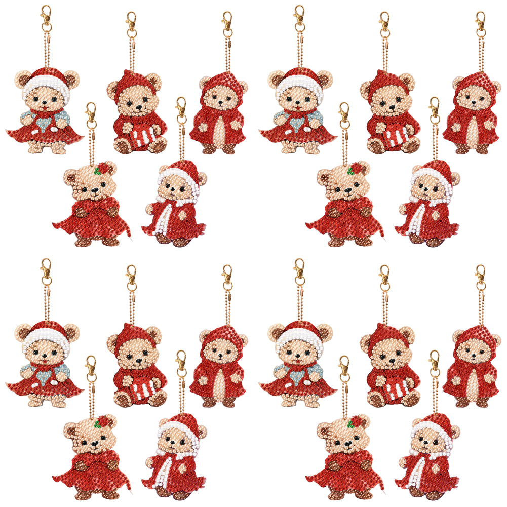 5PCS Double Sided Special Shape Diamond Painting Keychain (Little Bear in Red)