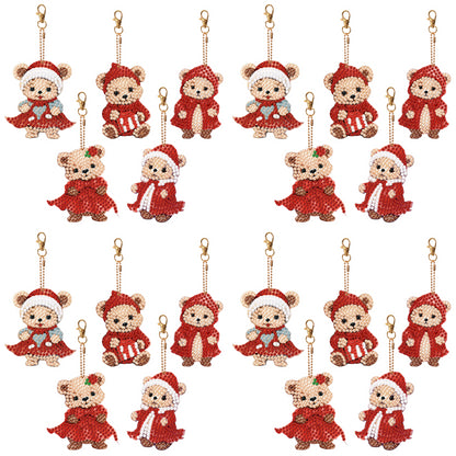 5PCS Double Sided Special Shape Diamond Painting Keychain (Little Bear in Red)