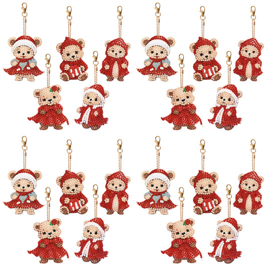 5PCS Double Sided Special Shape Diamond Painting Keychain (Little Bear in Red)