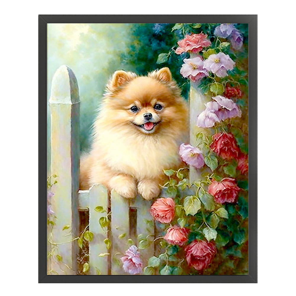 Flowers And Puppies - 11CT Stamped Cross Stitch 40*50CM