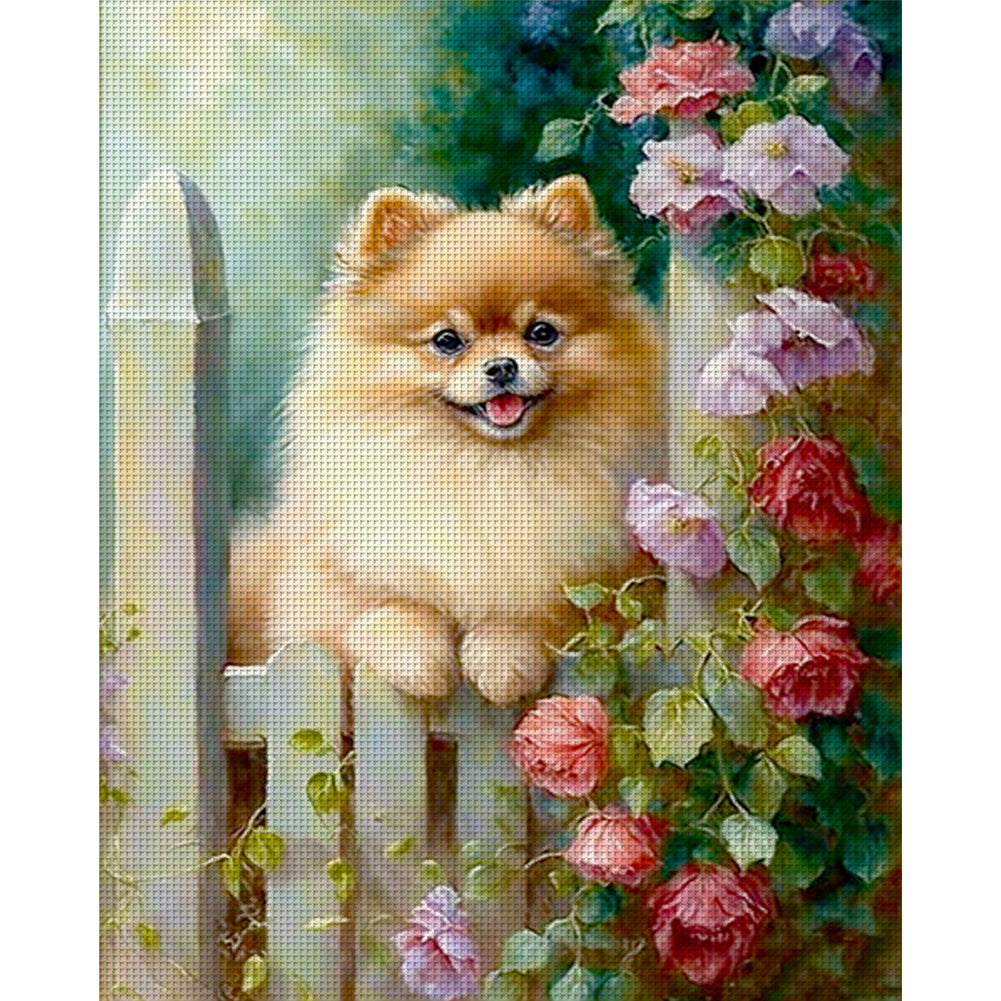 Flowers And Puppies - 11CT Stamped Cross Stitch 40*50CM