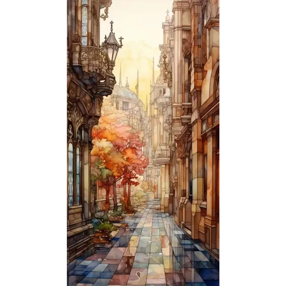 Glass Painting-Alley - 14CT Stamped Cross Stitch 40*70CM(Joy Sunday)