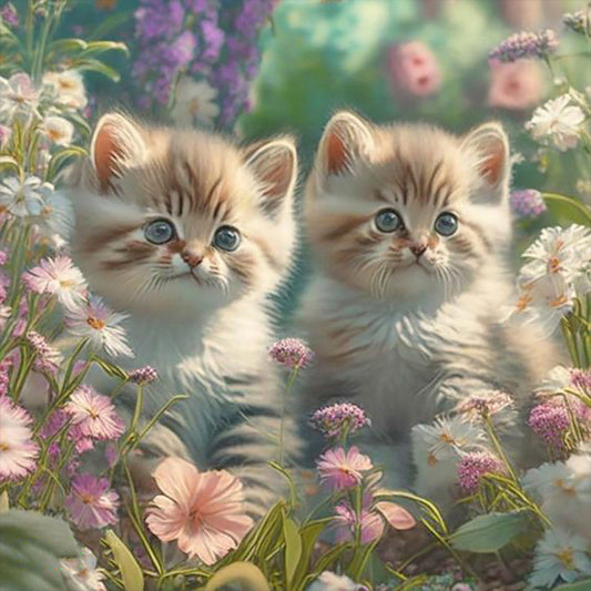 Flowers And Kittens - Full Round Drill Diamond Painting 30*30CM