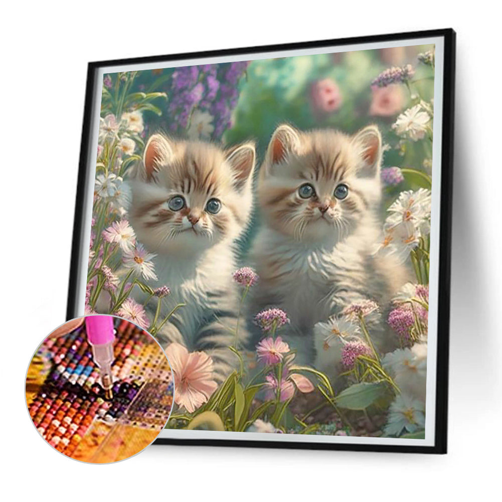 Flowers And Kittens - Full Round Drill Diamond Painting 30*30CM