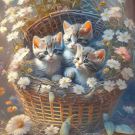 Flowers And Kittens - Full Round Drill Diamond Painting 30*30CM