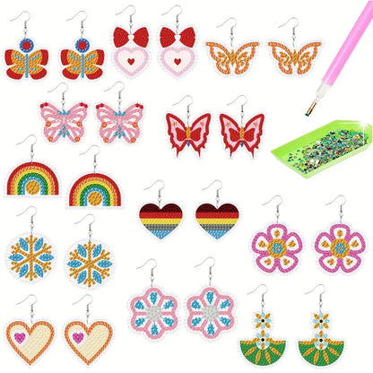 12 Pairs Double Sided Diamond Painting Earrings for Women Girls (Butterfly)