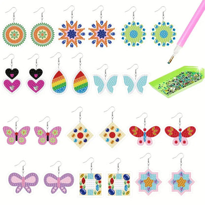 12 Pairs Double Sided Diamond Painting Earrings for Women Girls (Butterfly)