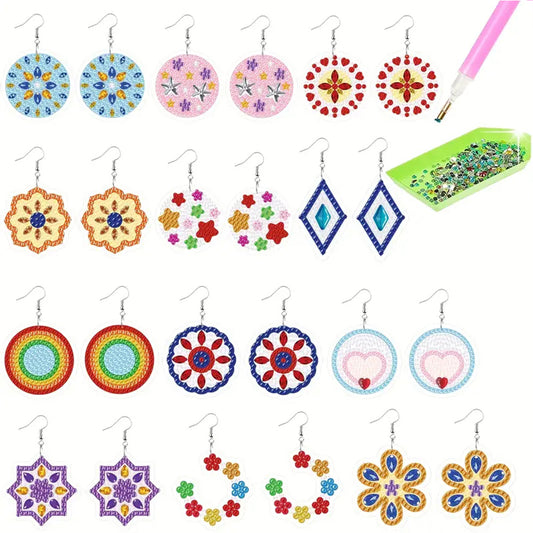 12 Pairs Double Sided Diamond Painting Earrings for Women Girls (Flower)