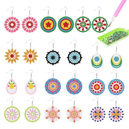 12 Pairs Double Sided Diamond Painting Earrings for Women Girls (Flower)