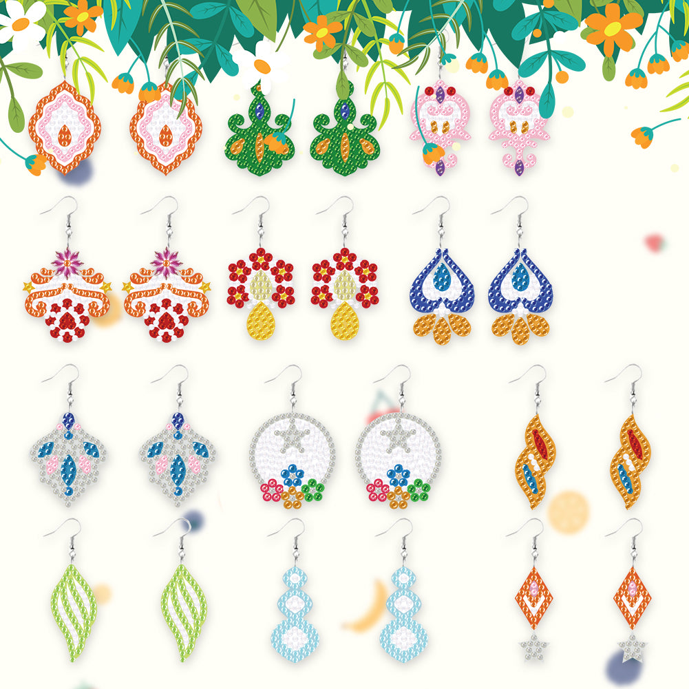 12 Pairs Double Sided Diamond Painting Earrings for Women Girls (Flower)