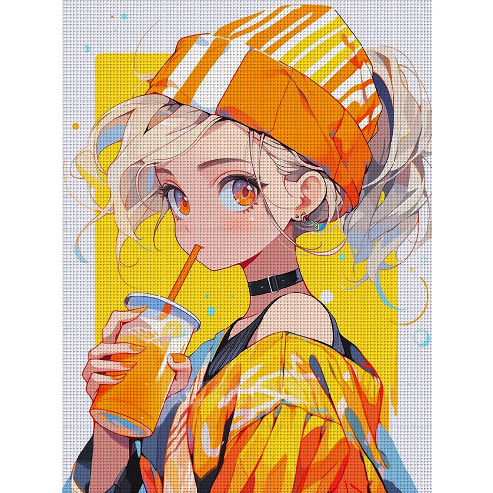 Girl Drinking Juice - 11CT Stamped Cross Stitch 40*53CM(Joy Sunday)