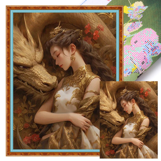 Girl And Dragon - 11CT Stamped Cross Stitch 50*65CM(Joy Sunday)