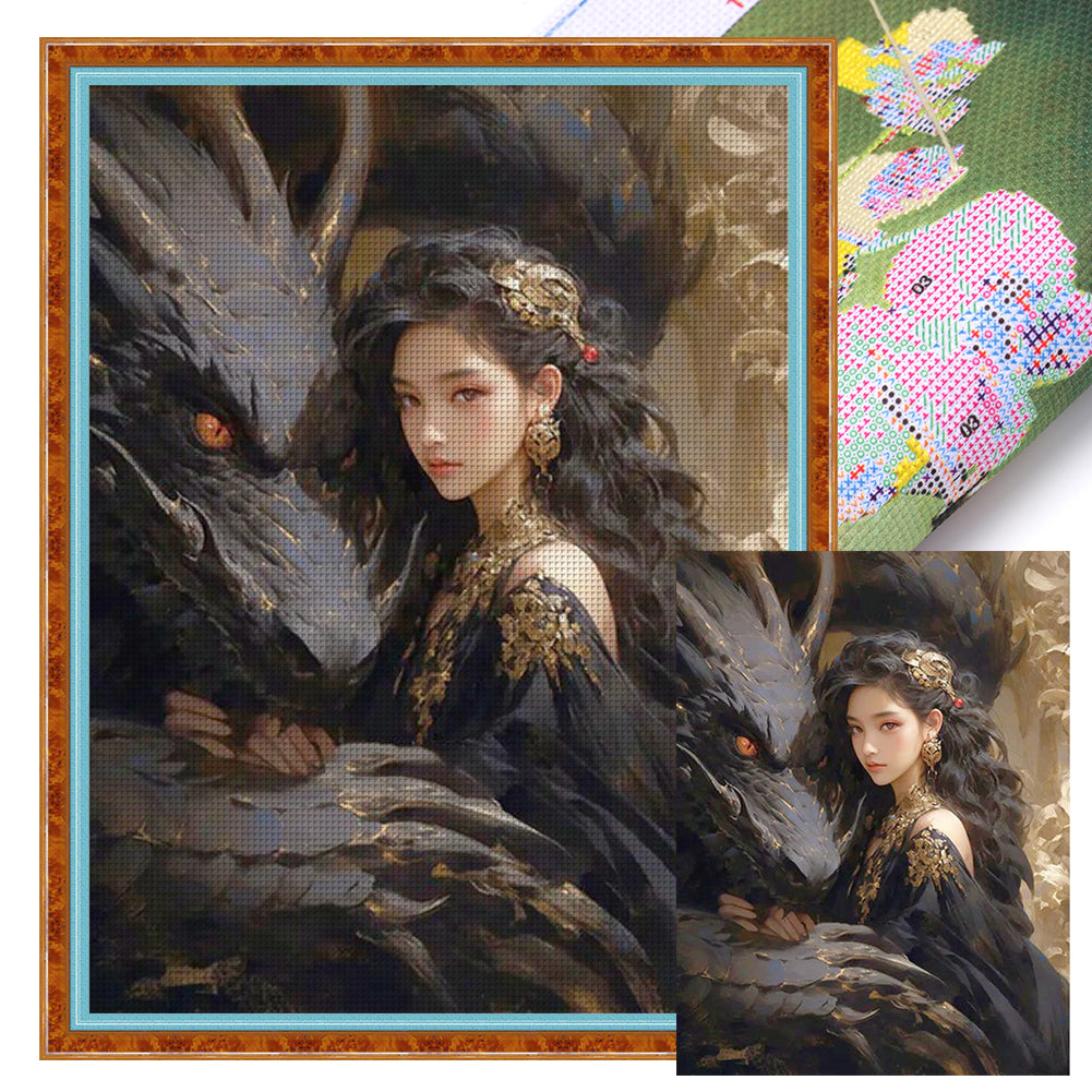 Girl And Dragon - 11CT Stamped Cross Stitch 50*65CM(Joy Sunday)