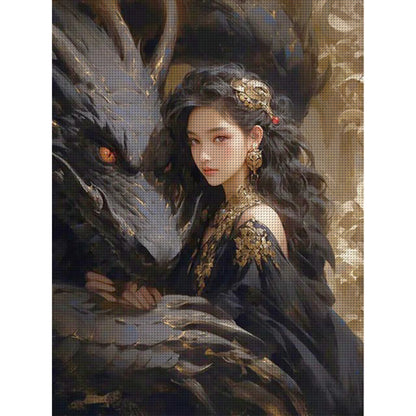 Girl And Dragon - 11CT Stamped Cross Stitch 50*65CM(Joy Sunday)