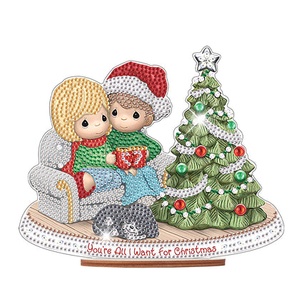 Wooden Xmas Doll Diamonds Painting Desktop Decor for Xmas Table Office Decor(#3)