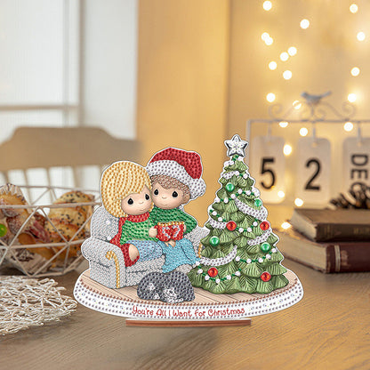 Wooden Xmas Doll Diamonds Painting Desktop Decor for Xmas Table Office Decor(#3)