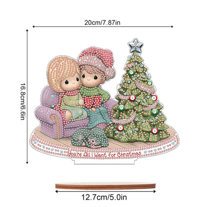 Wooden Xmas Doll Diamonds Painting Desktop Decor for Xmas Table Office Decor(#3)