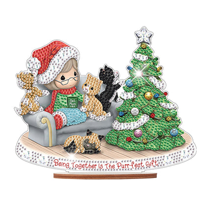 Wooden Xmas Doll Diamonds Painting Desktop Decor for Xmas Table Office Decor(#5)