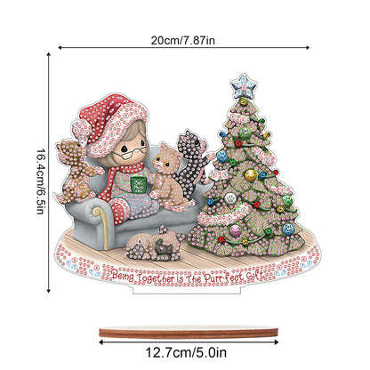 Wooden Xmas Doll Diamonds Painting Desktop Decor for Xmas Table Office Decor(#5)