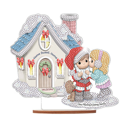 Wooden Xmas Doll Diamonds Painting Desktop Decor for Xmas Table Office Decor(#6)