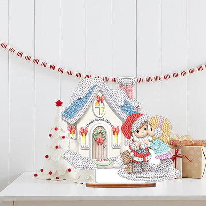 Wooden Xmas Doll Diamonds Painting Desktop Decor for Xmas Table Office Decor(#6)