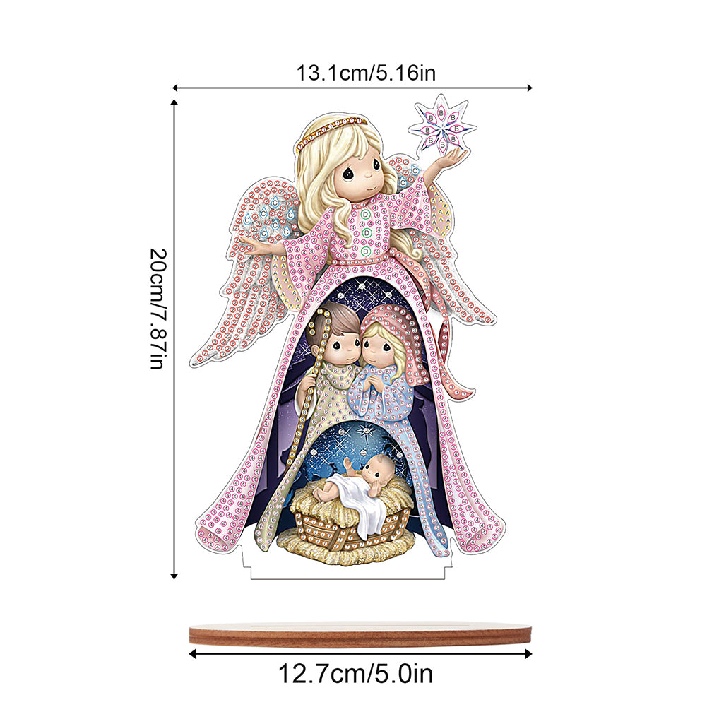 Wooden Xmas Doll Diamonds Painting Desktop Decor for Xmas Table Office Decor(#7)