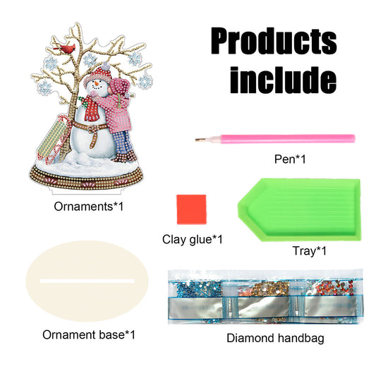 Wooden Xmas Snowman Diamonds Painting Desktop Decor for Table Office Decor (#4)