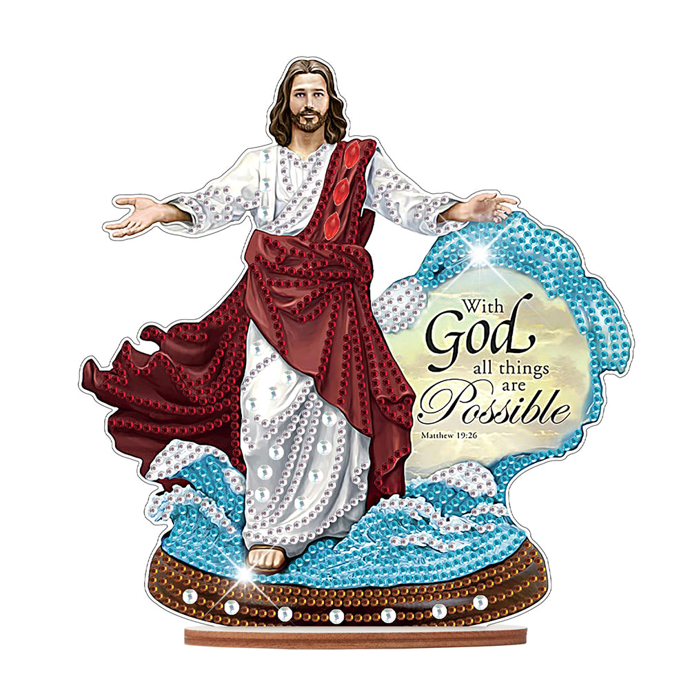 Wooden Jesus Angel Diamonds Painting Desktop Decor for Table Office Decor (#3)