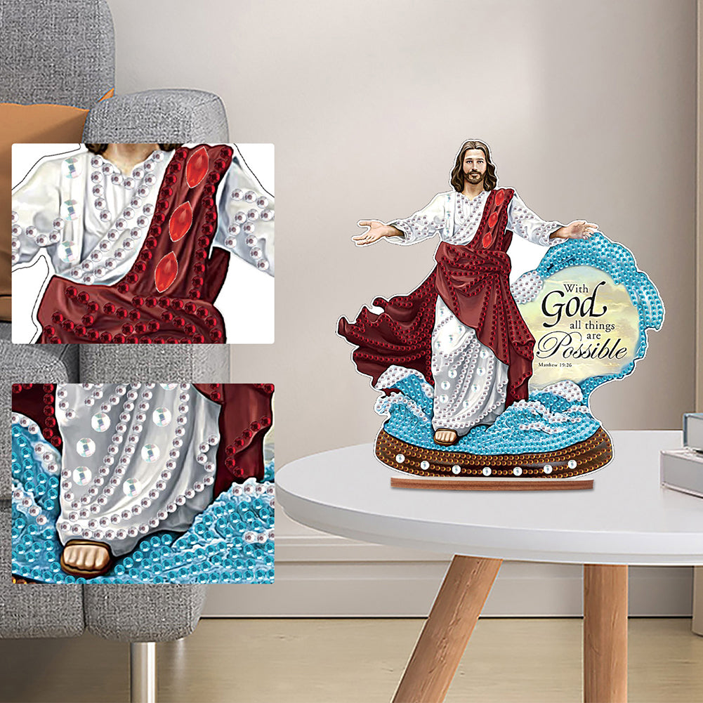 Wooden Jesus Angel Diamonds Painting Desktop Decor for Table Office Decor (#3)