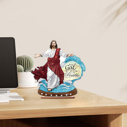 Wooden Jesus Angel Diamonds Painting Desktop Decor for Table Office Decor (#3)