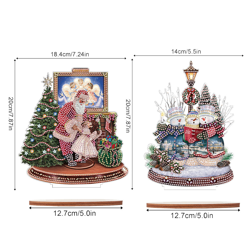 2 PCS Wooden Christmas Santa Xmas Snowman Diamond Painting Desktop Ornaments Kit