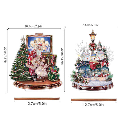 2 PCS Wooden Christmas Santa Xmas Snowman Diamond Painting Desktop Ornaments Kit