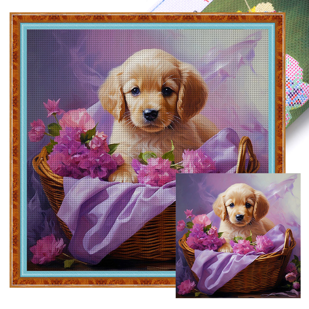 Cute Puppy - 11CT Stamped Cross Stitch 40*40CM(Joy Sunday)