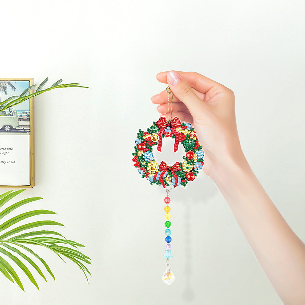 2PCS Suncatcher Diamond Painting Hanging Decor for Kid DIY Craft (Wreath #3)