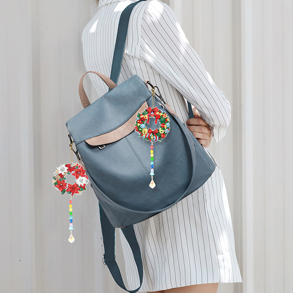 2PCS Suncatcher Diamond Painting Hanging Decor for Kid DIY Craft (Wreath #3)