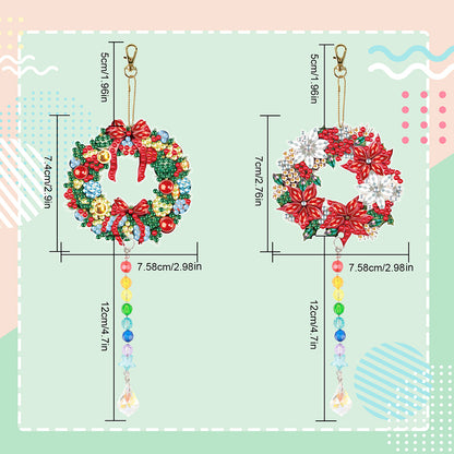 2PCS Suncatcher Diamond Painting Hanging Decor for Kid DIY Craft (Wreath #3)