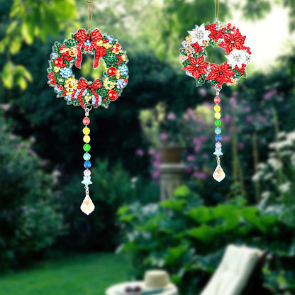 2PCS Suncatcher Diamond Painting Hanging Decor for Kid DIY Craft (Wreath #4)