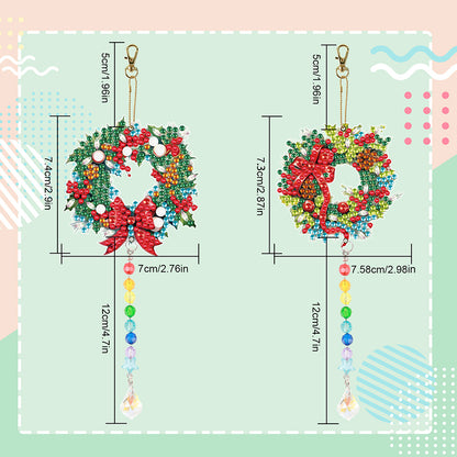 2PCS Suncatcher Diamond Painting Hanging Decor for Kid DIY Craft (Wreath #6)