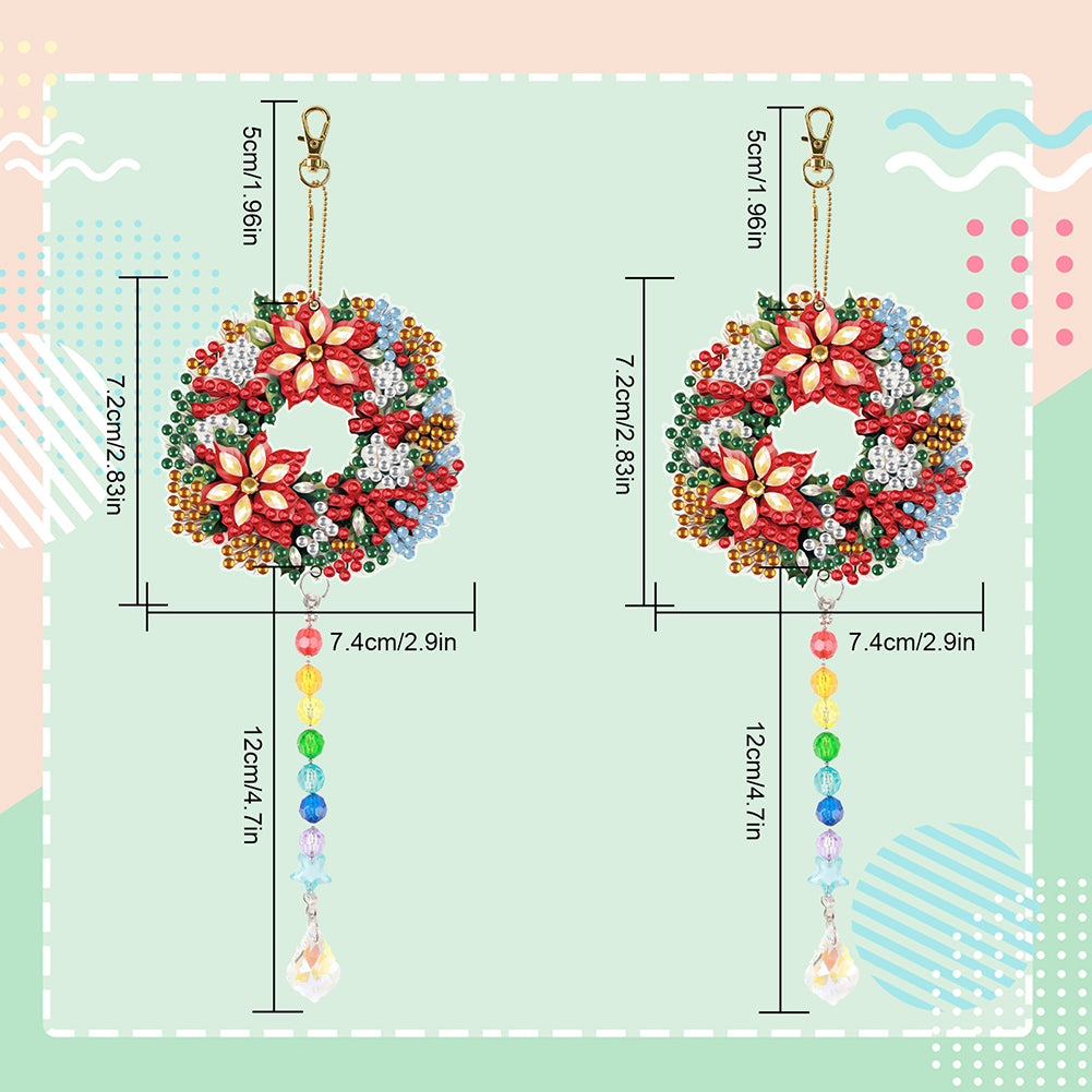 2PCS Suncatcher Diamond Painting Hanging Decor for Kid DIY Craft (Wreath #7)